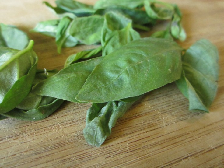 Fresh basil from the backyard. We used the basil in the pasta sauce.